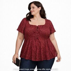 Torrid‎ Babydoll Chenille Lace Square Neck Blouse 4X Syrah Wine Red Romantic NWT